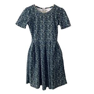 Lularoe Amelia Dress Short Sleeve Fit and Flare Paisley Floral Green Blue - XS